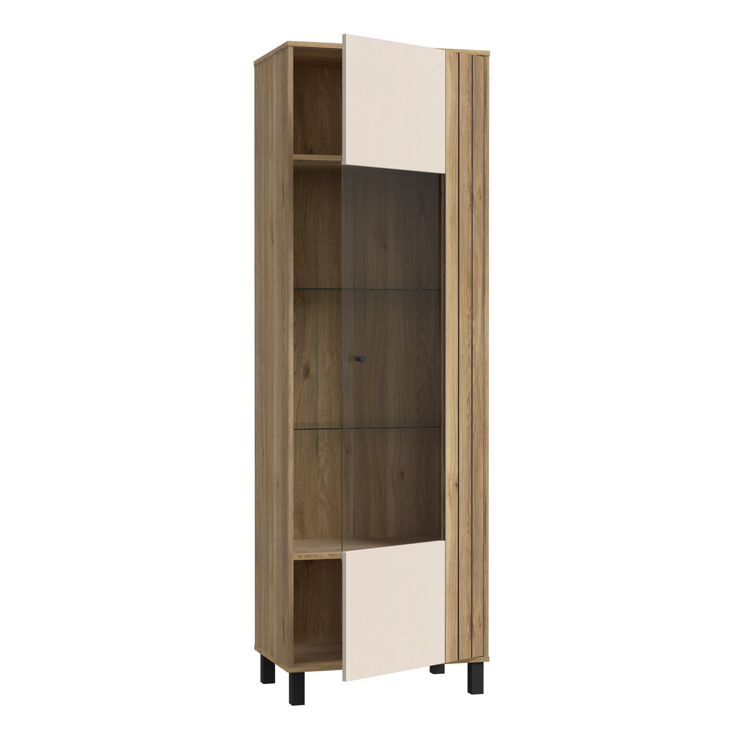 Grayson Glass Door Display Cabinet in Cream and Oak