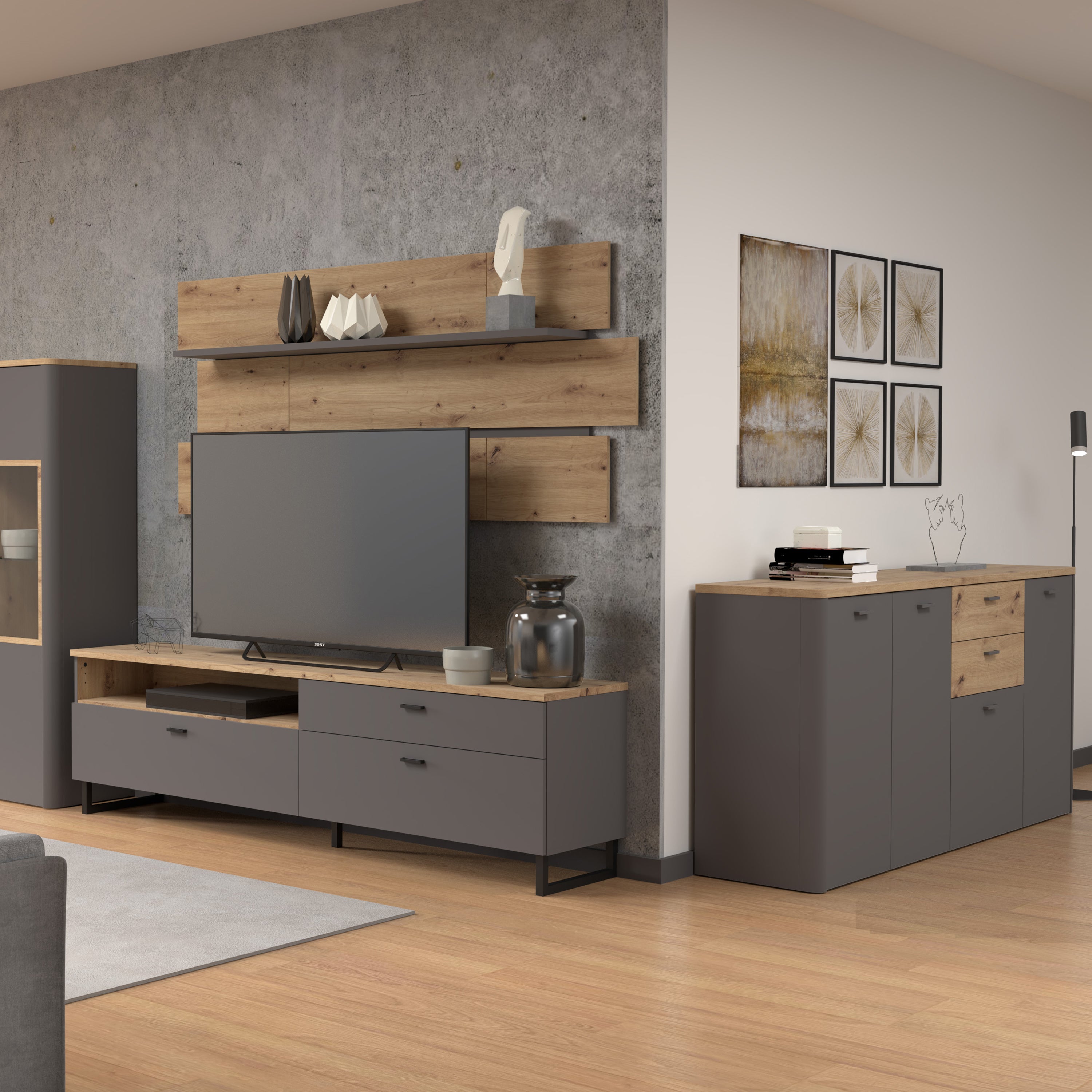 Karis 4 Door 2 Drawer Sideboard in Grey and Oak