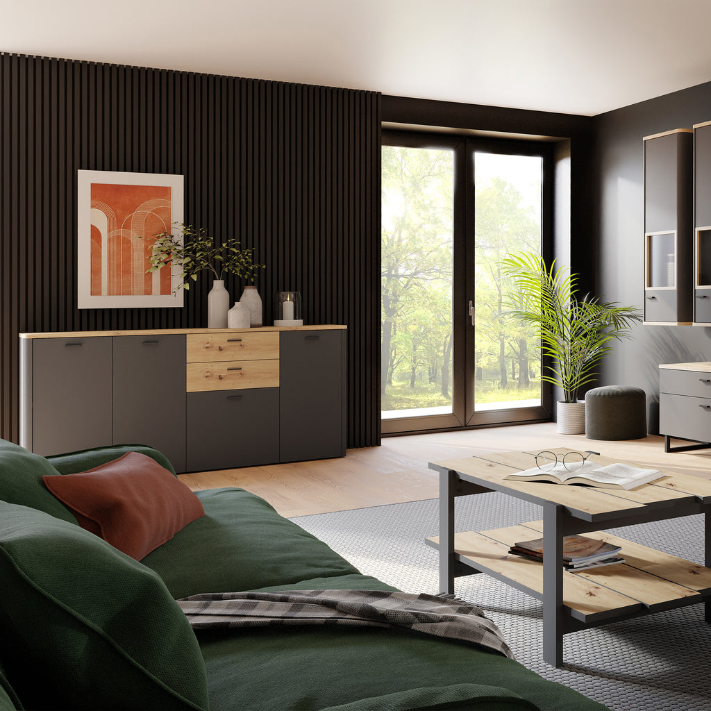 Karis 4 Door 2 Drawer Sideboard in Grey and Oak