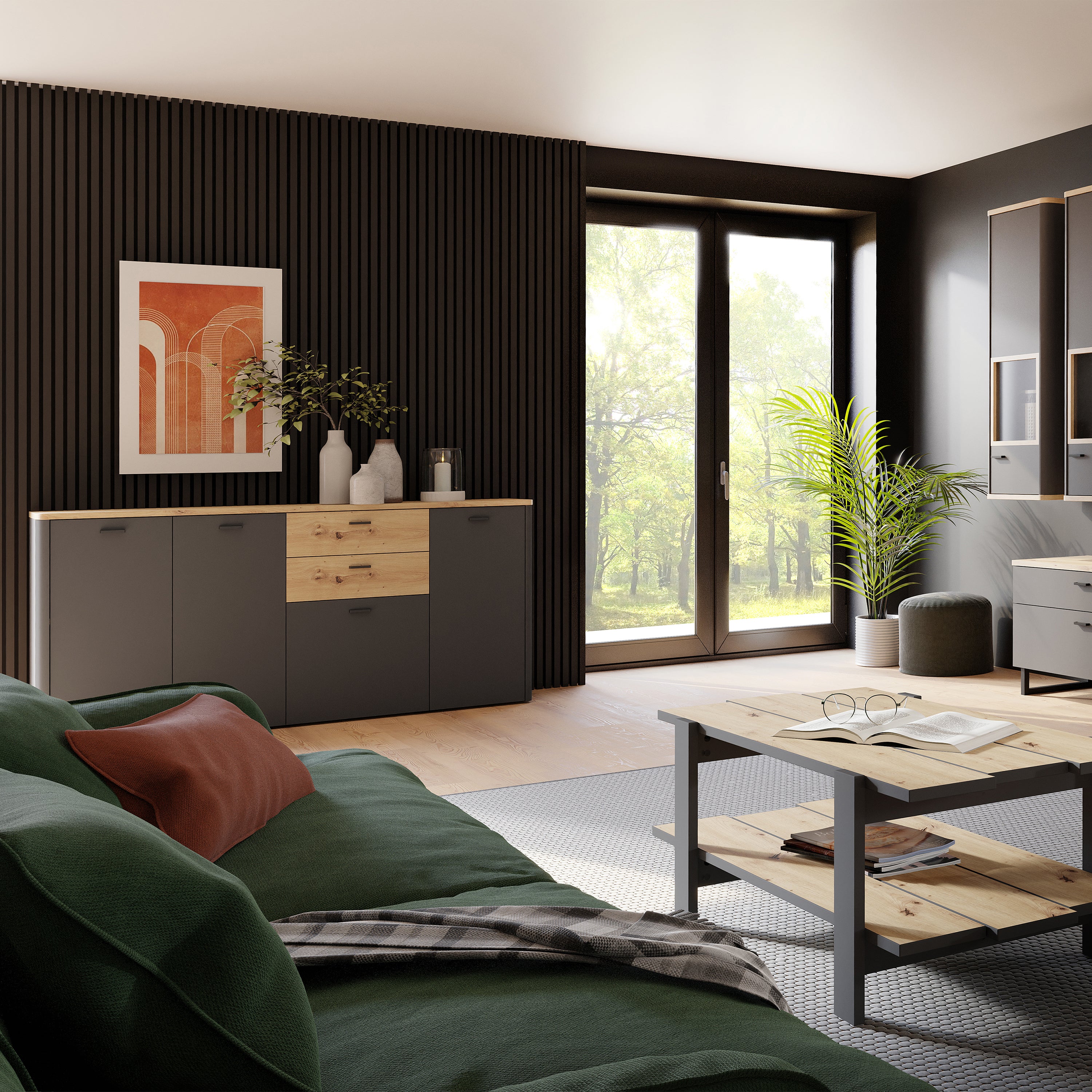 Karis 4 Door 2 Drawer Sideboard in Grey and Oak