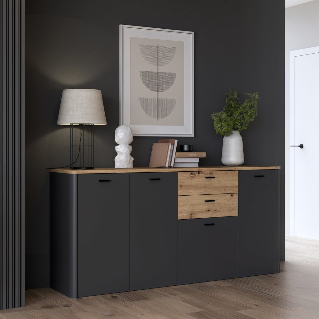Karis 4 Door 2 Drawer Sideboard in Grey and Oak