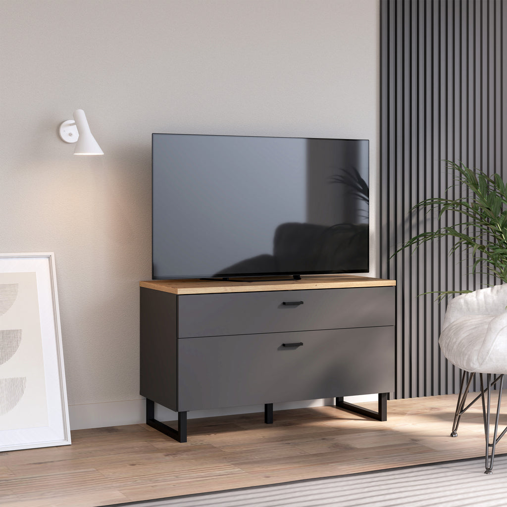 Karis TV Unit with 1 Drawer 1 Flip Door in Grey and Oak