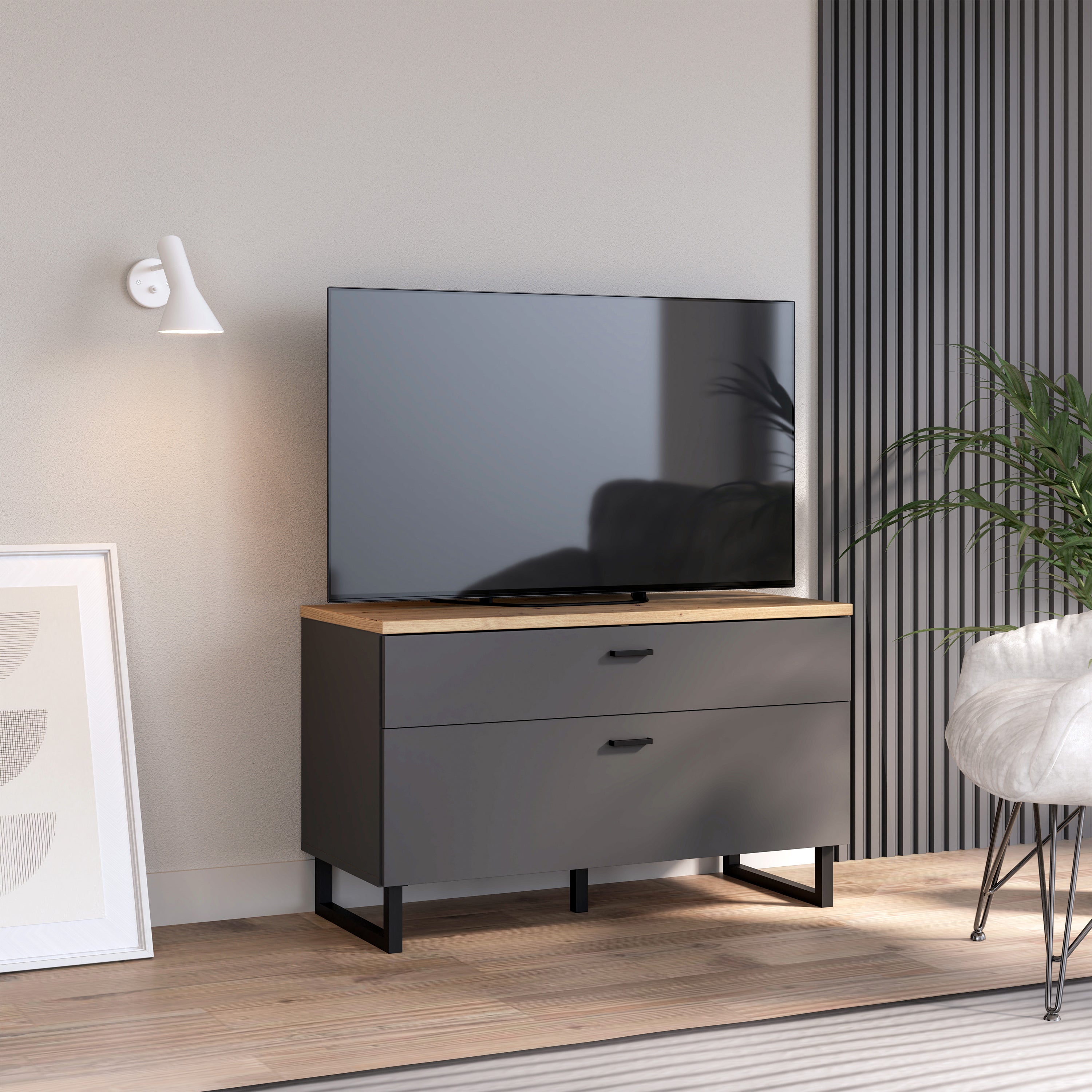 Karis TV Unit with 1 Drawer 1 Flip Door in Grey and Oak
