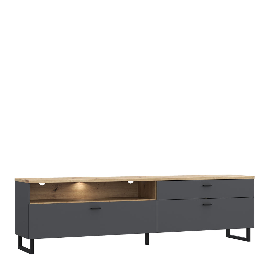 Karis TV Unit with 1 Drawer 2 Flip Doors in Grey and Oak inc LED Lighting