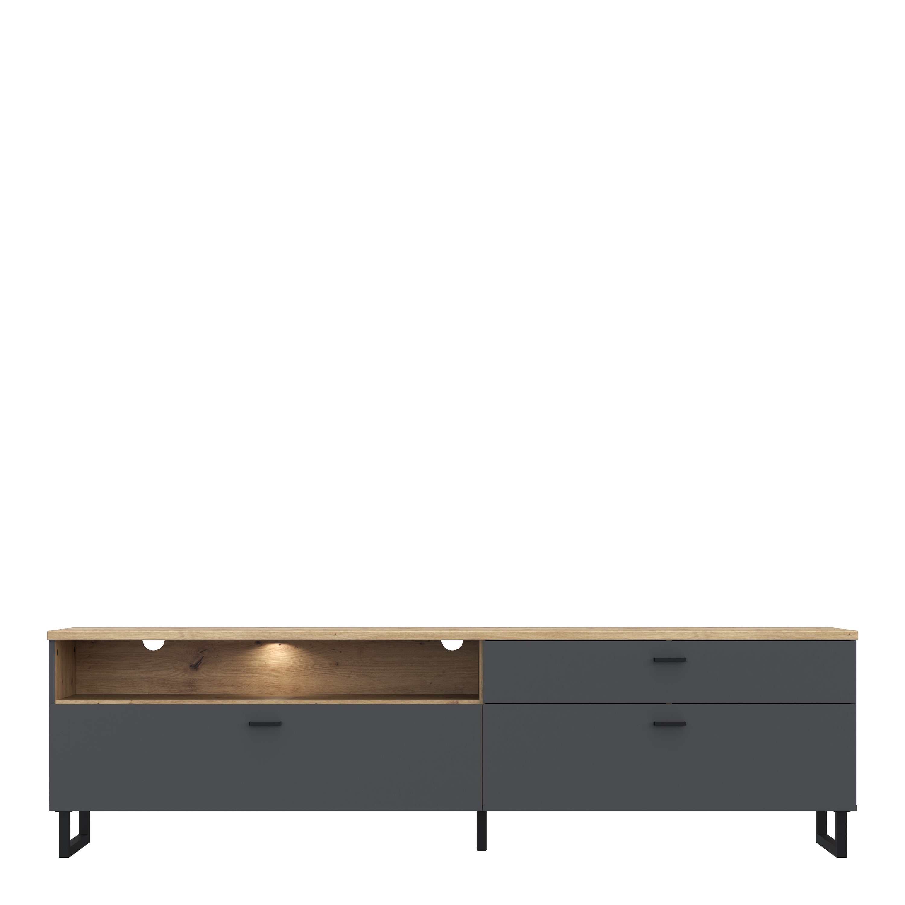 Karis TV Unit with 1 Drawer 2 Flip Doors in Grey and Oak inc LED Lighting