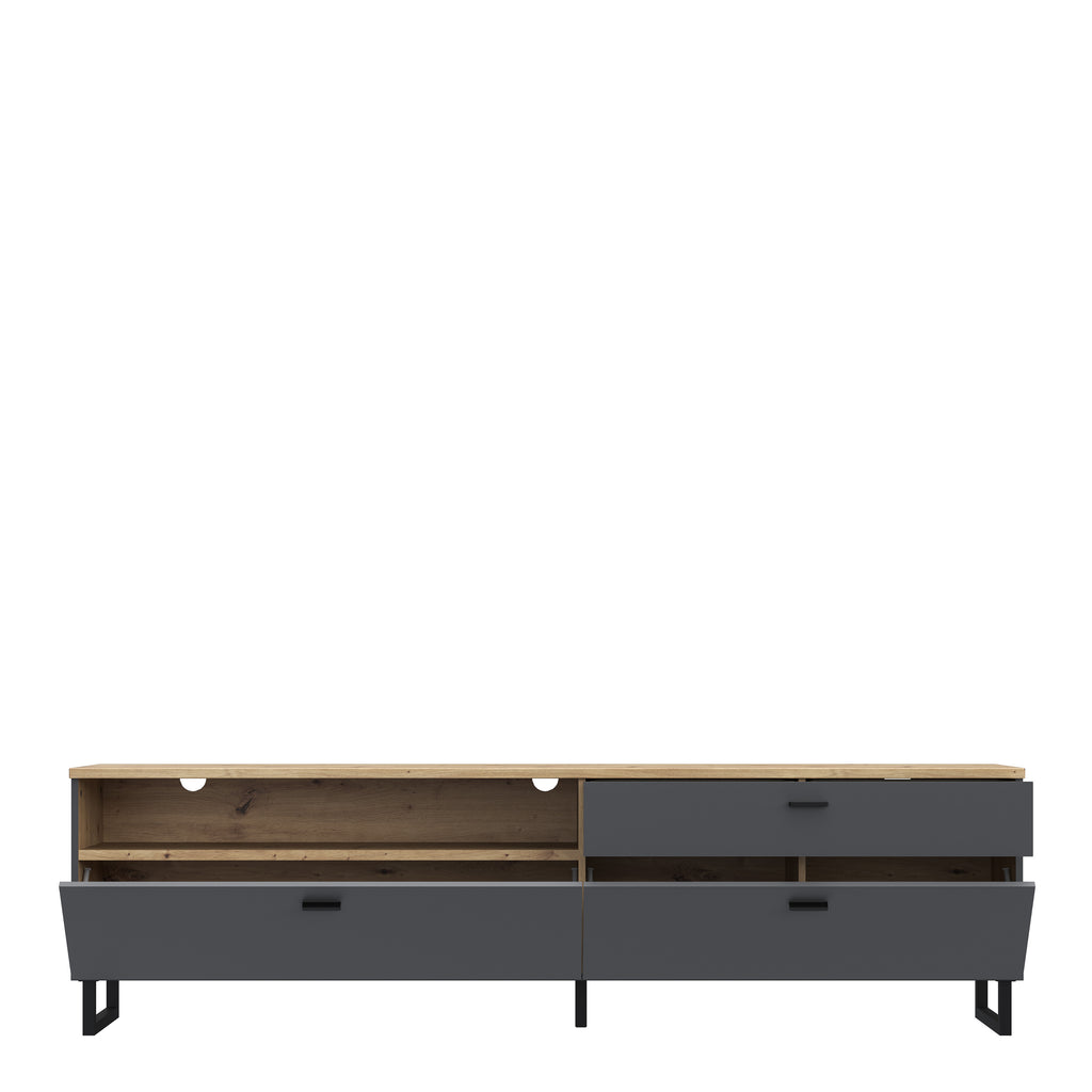 Karis TV Unit with 1 Drawer 2 Flip Doors in Grey and Oak inc LED Lighting