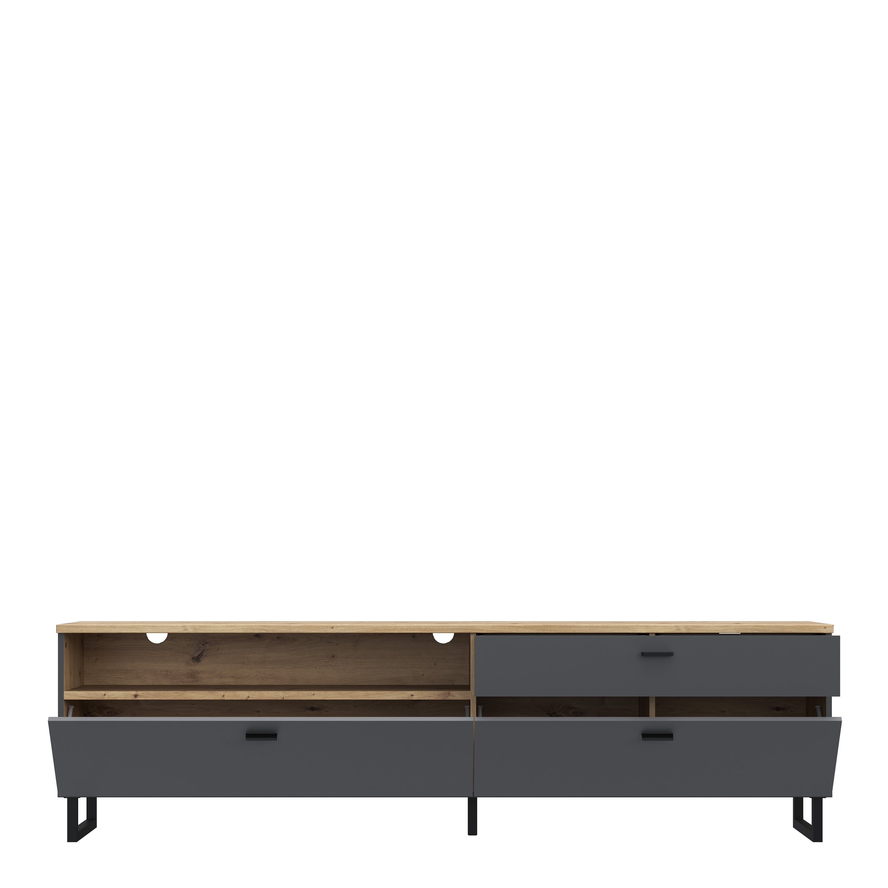Karis TV Unit with 1 Drawer 2 Flip Doors in Grey and Oak inc LED Lighting