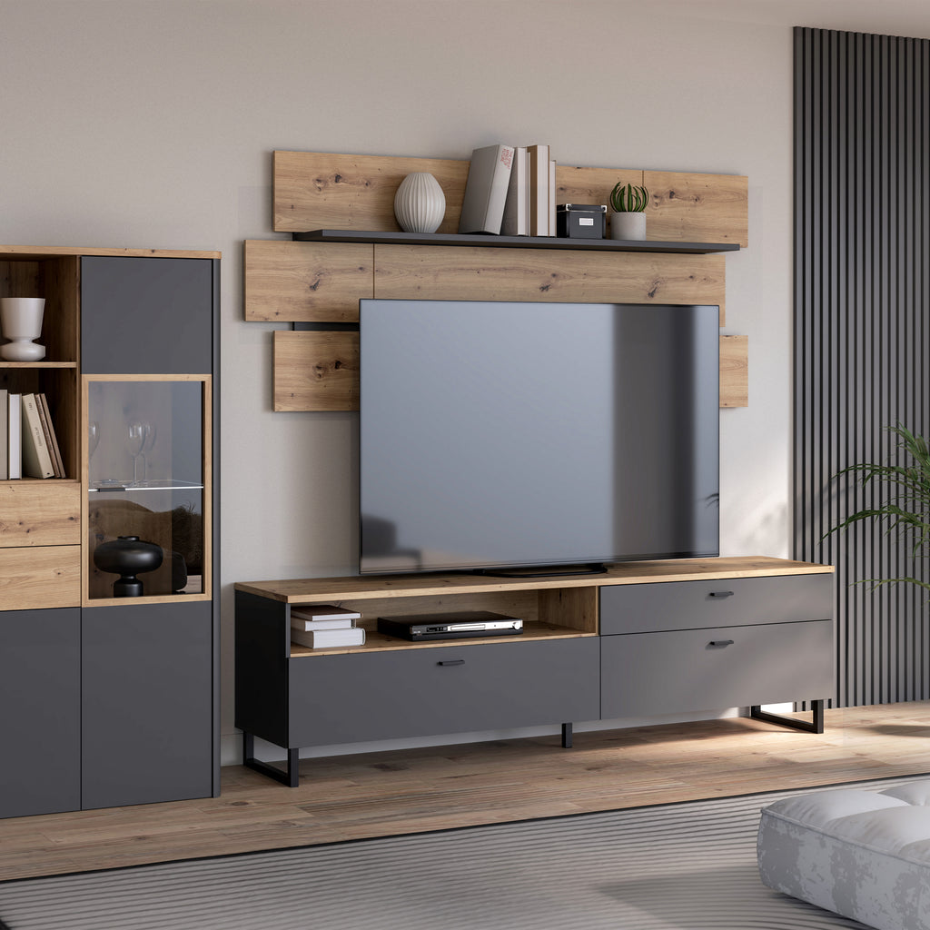 Karis TV Unit with 1 Drawer 2 Flip Doors in Grey and Oak