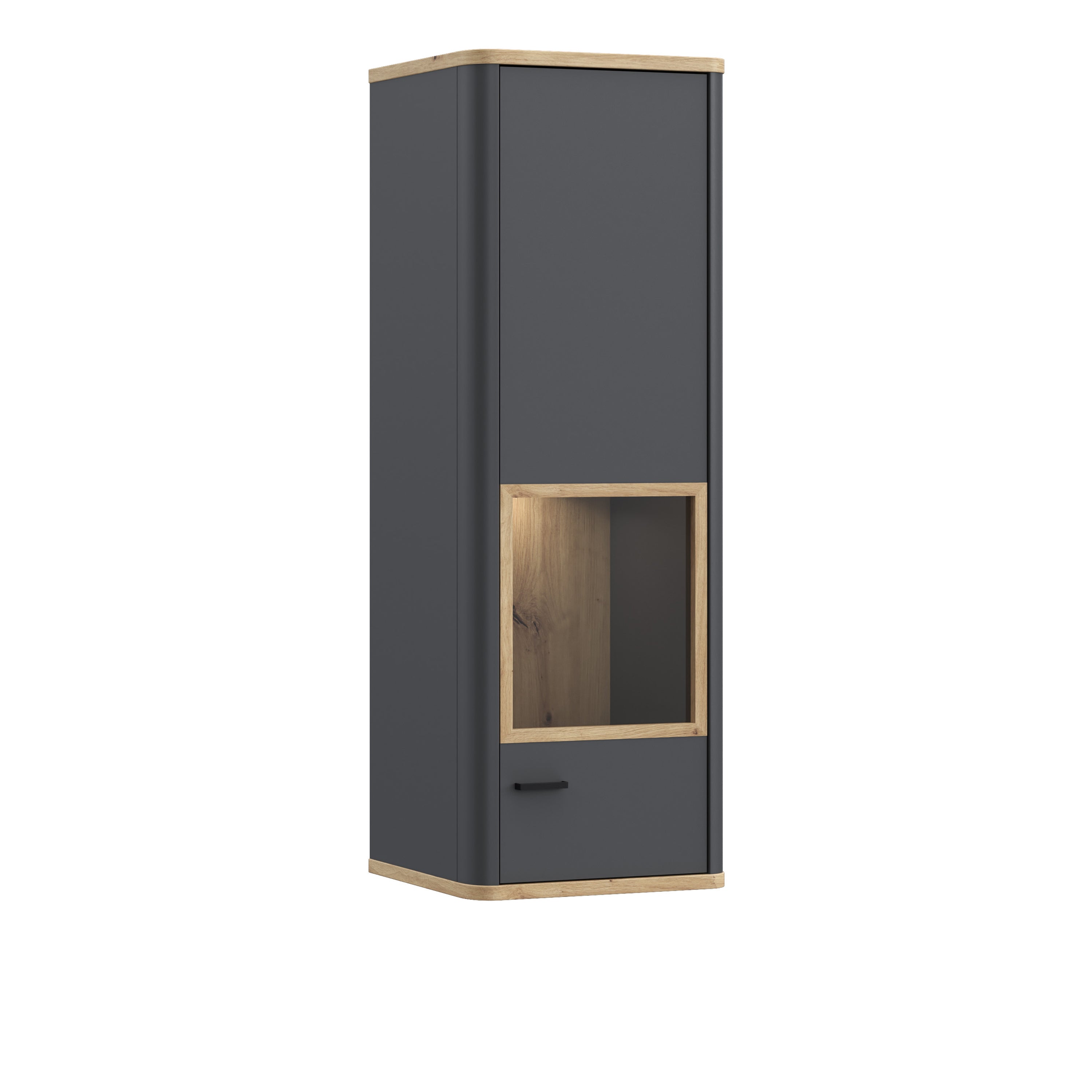 Karis Display Cabinet with 1 Glass Door in Grey and Oak inc LED Lighting