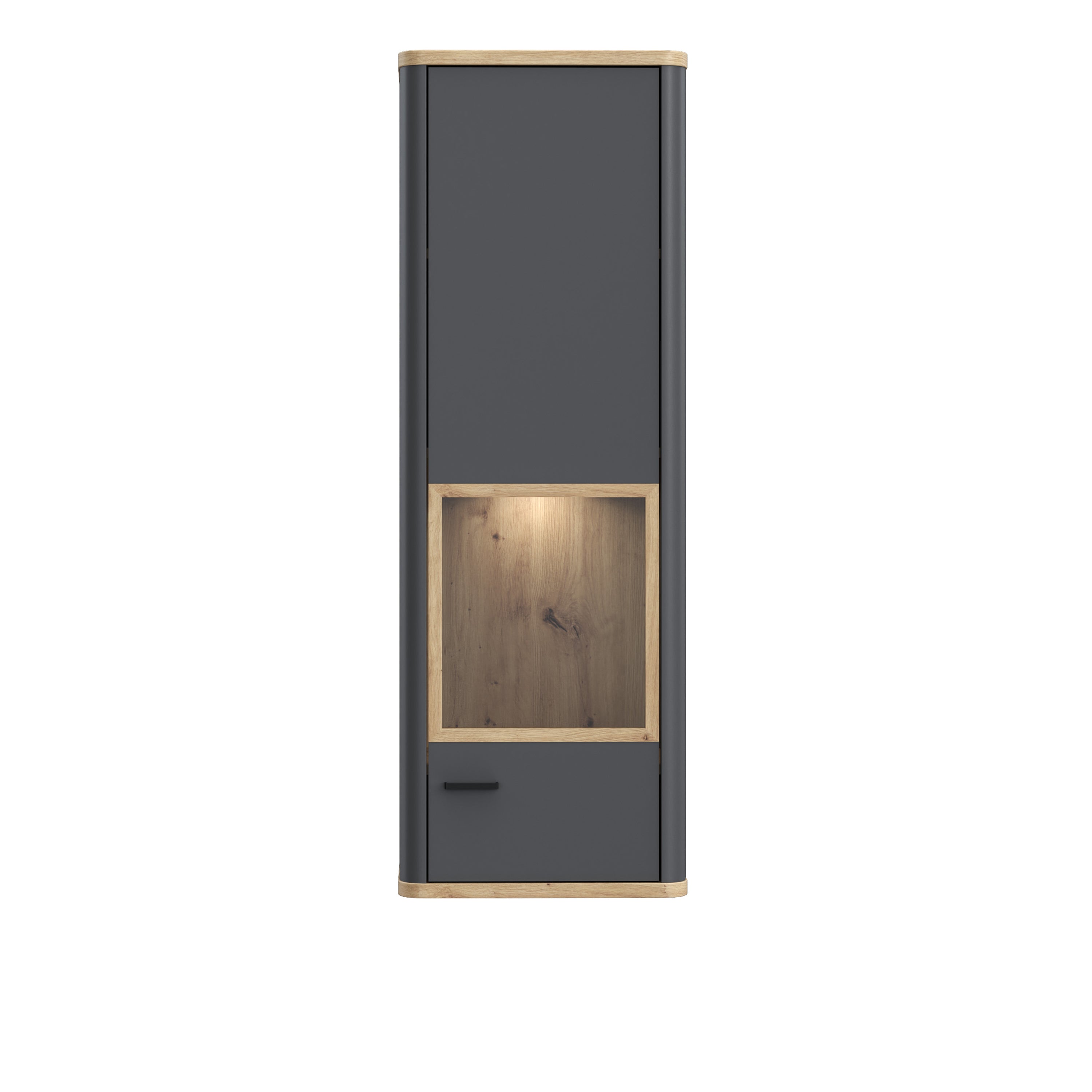 Karis Display Cabinet with 1 Glass Door in Grey and Oak inc LED Lighting