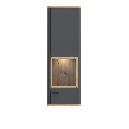 Karis Display Cabinet with 1 Glass Door in Grey and Oak inc LED Lighting