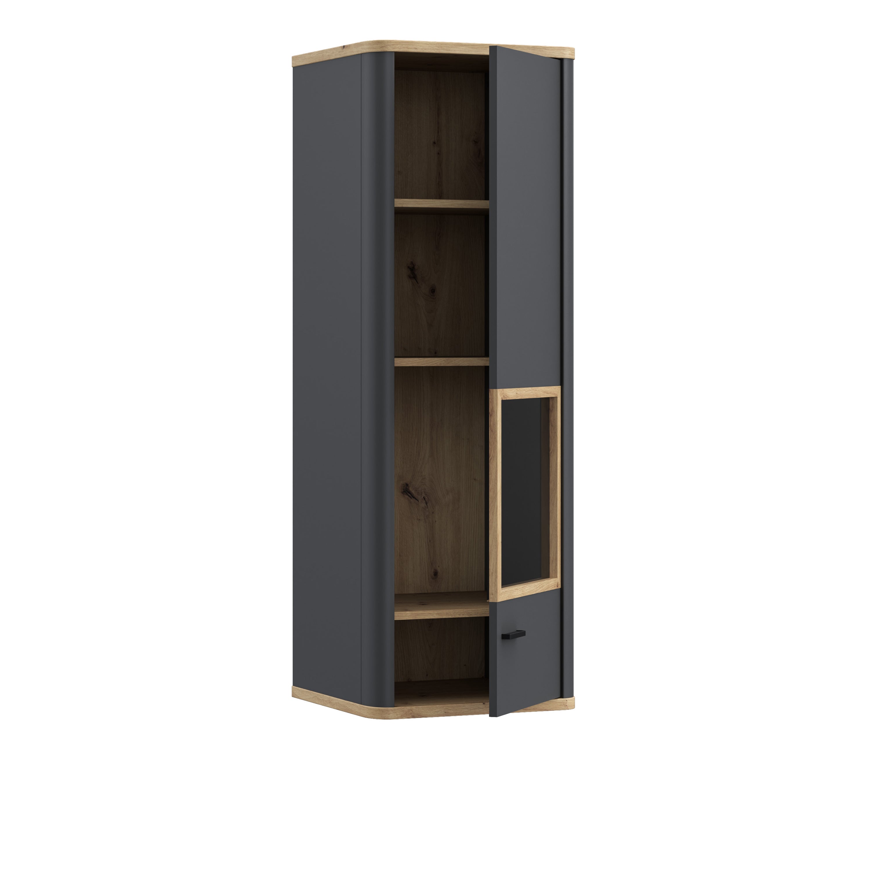 Karis Display Cabinet with 1 Glass Door in Grey and Oak inc LED Lighting