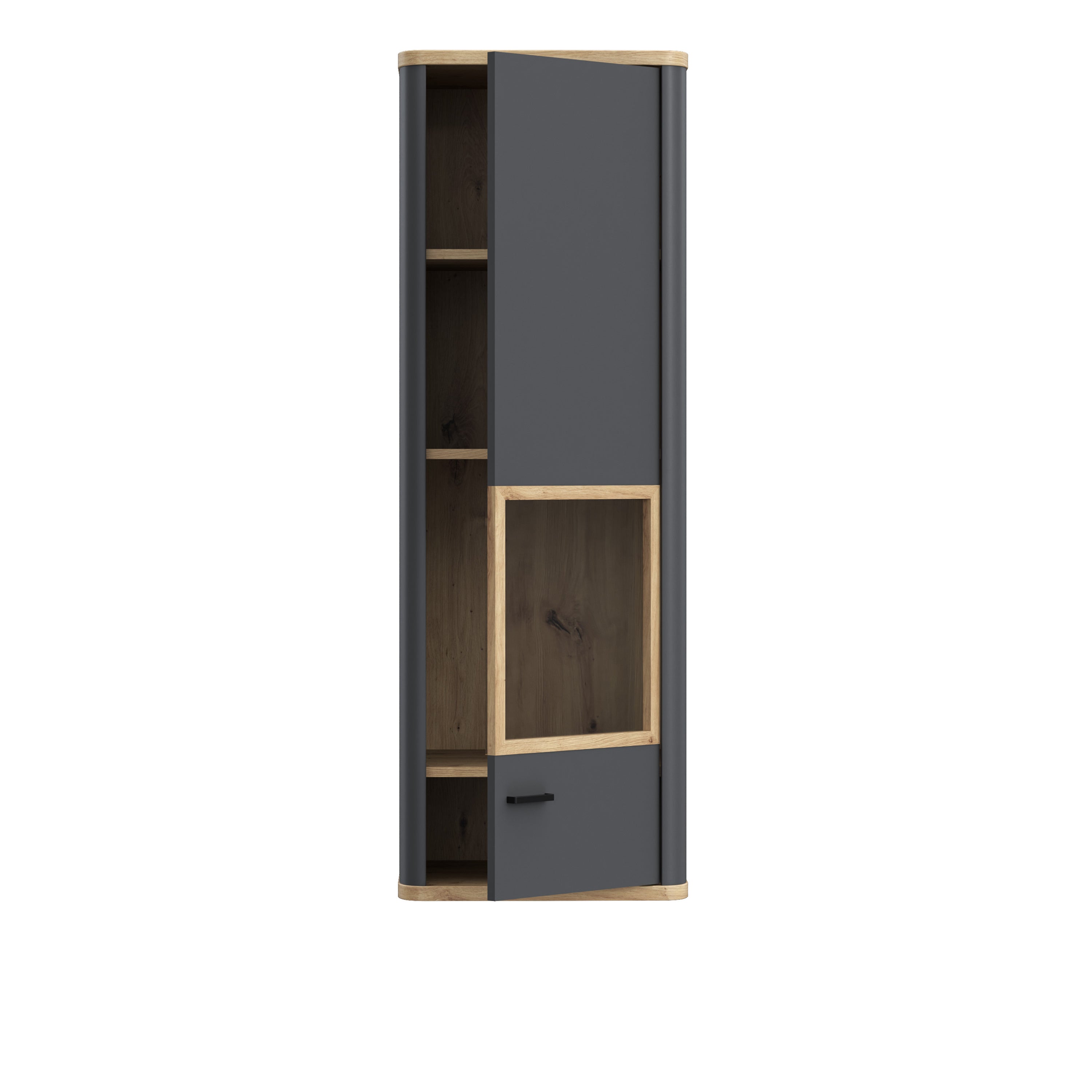 Karis Display Cabinet with 1 Glass Door in Grey and Oak inc LED Lighting