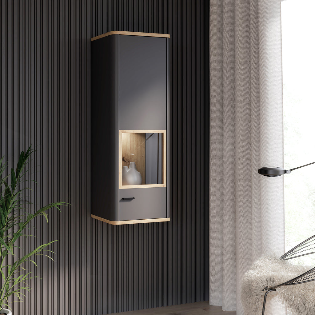 Karis Display Cabinet with 1 Glass Door in Grey and Oak