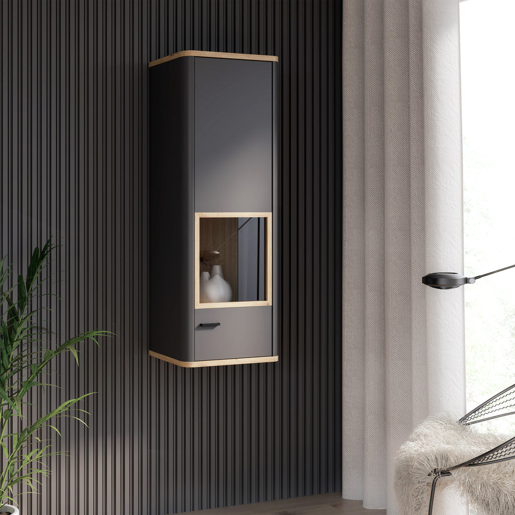 Karis Display Cabinet with 1 Glass Door in Grey and Oak