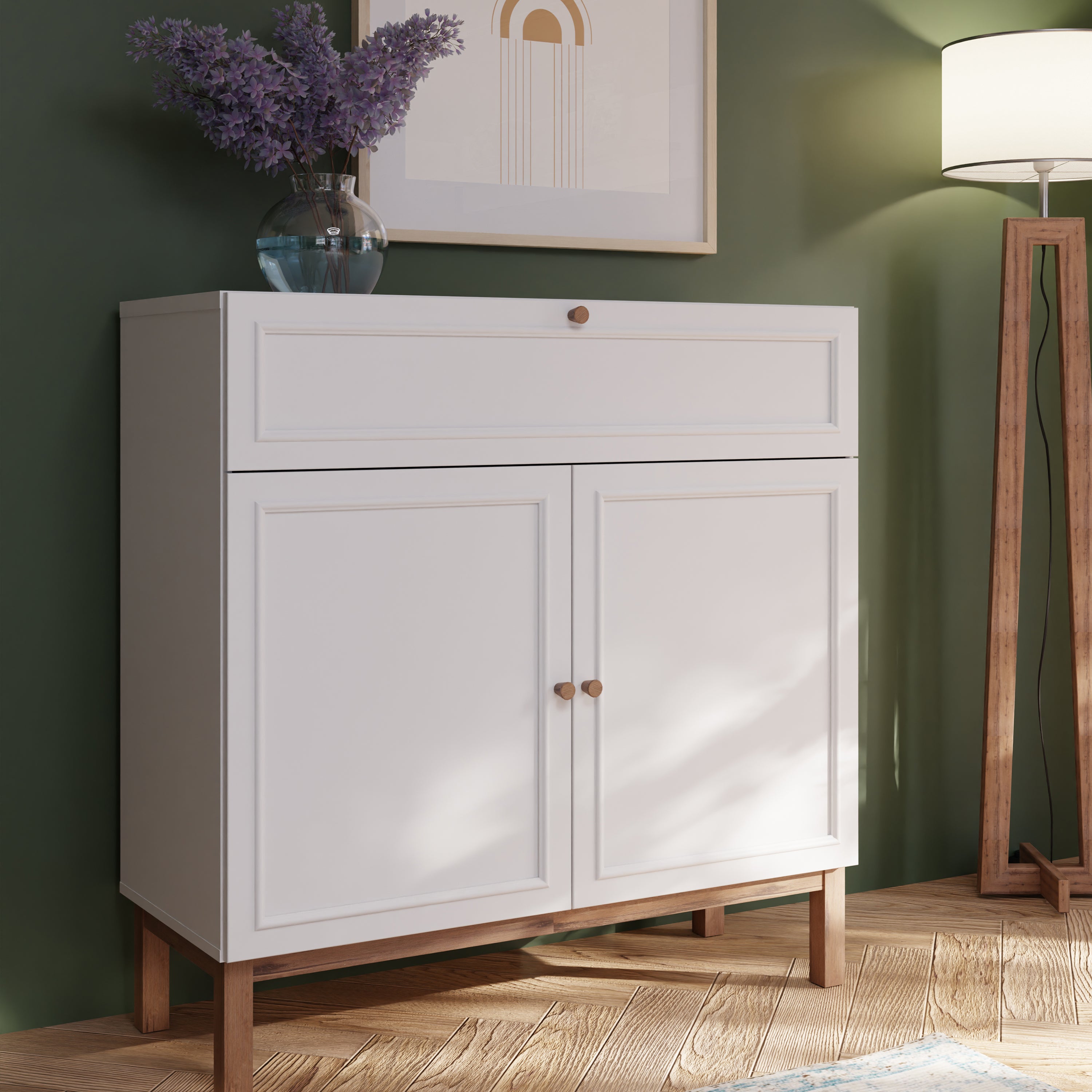 Woodland 2 Door 1 Drawer Console/ Sideboard in Light Grey and Oak