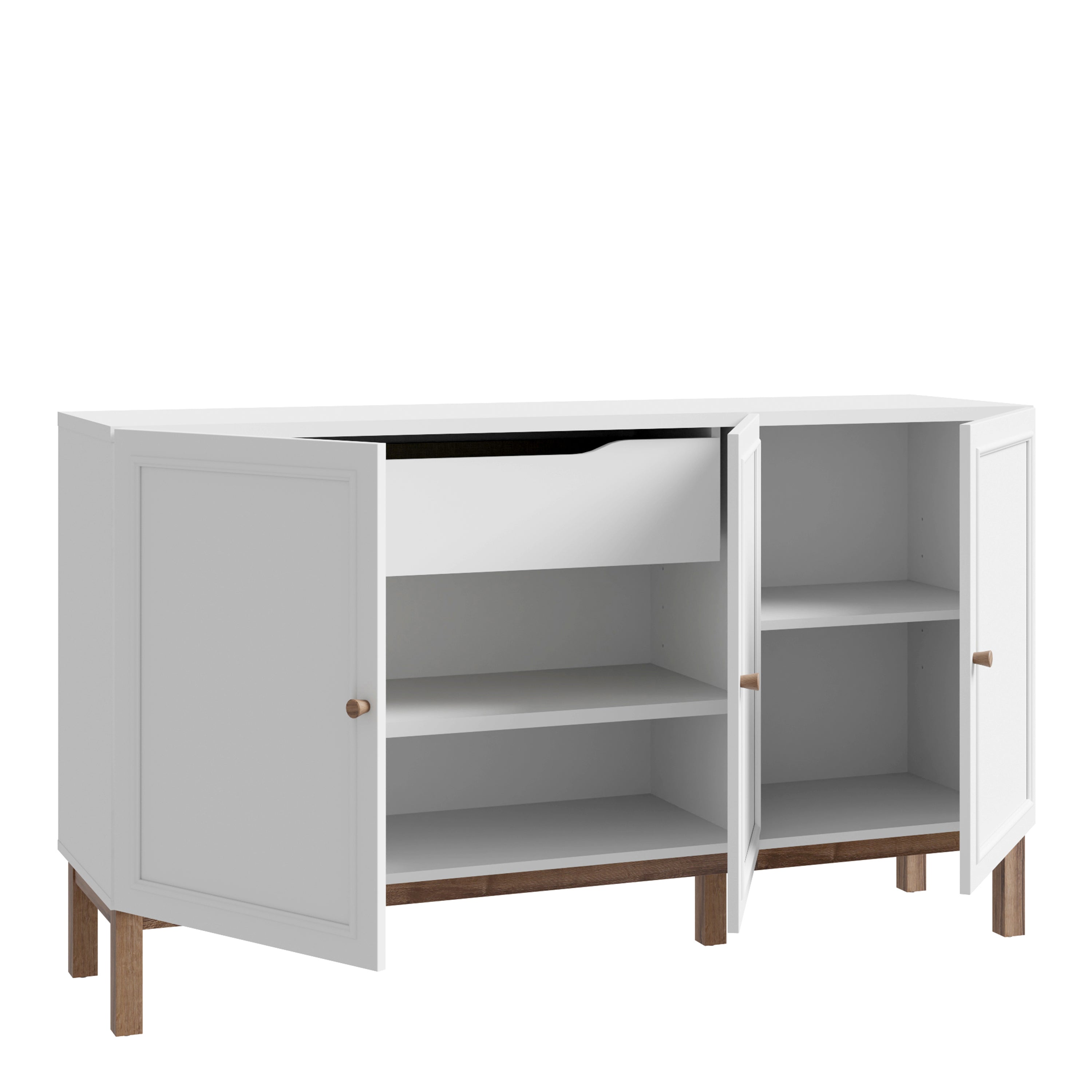 Woodland 3 Door 1 Drawer Sideboard in Light Grey and Oak