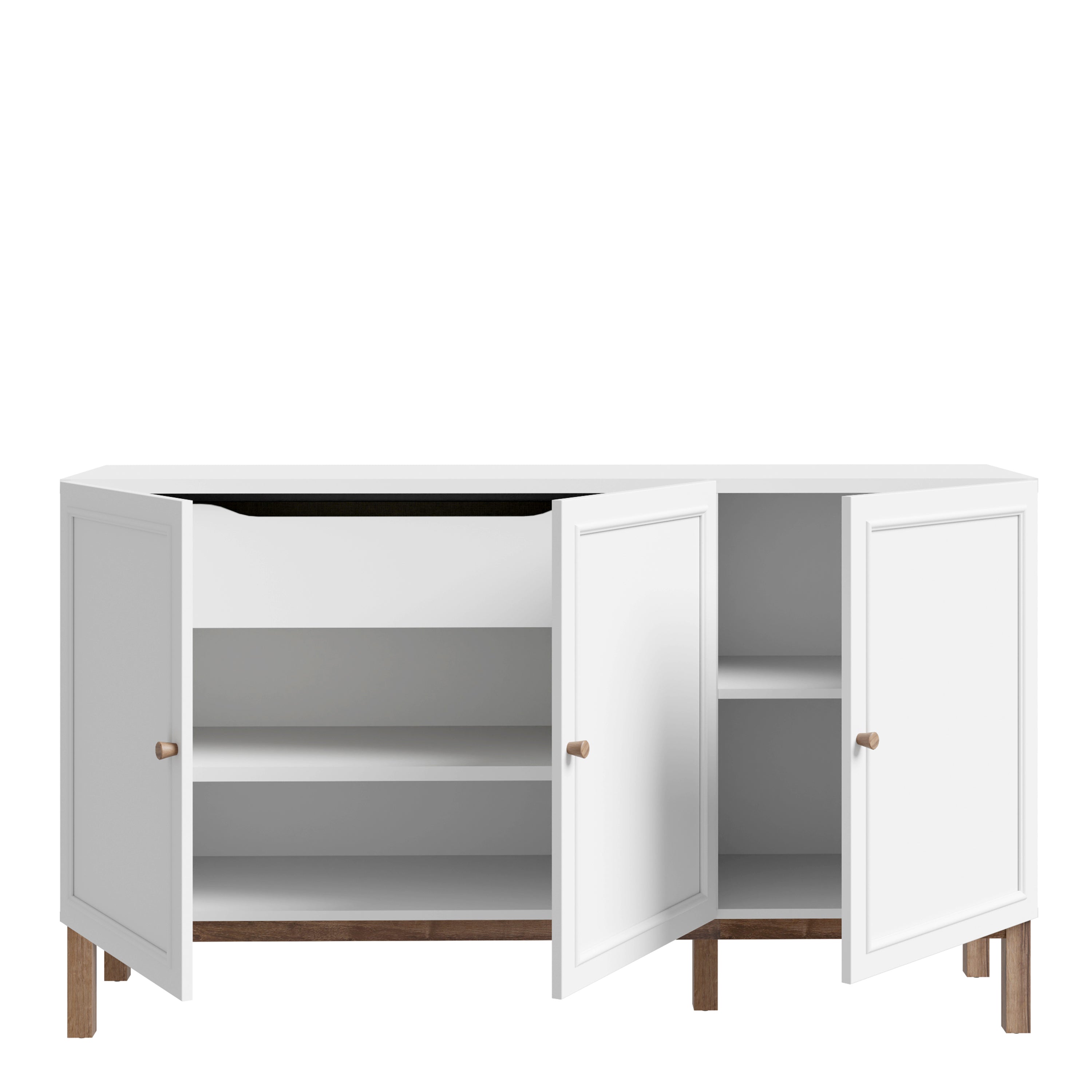 Woodland 3 Door 1 Drawer Sideboard in Light Grey and Oak