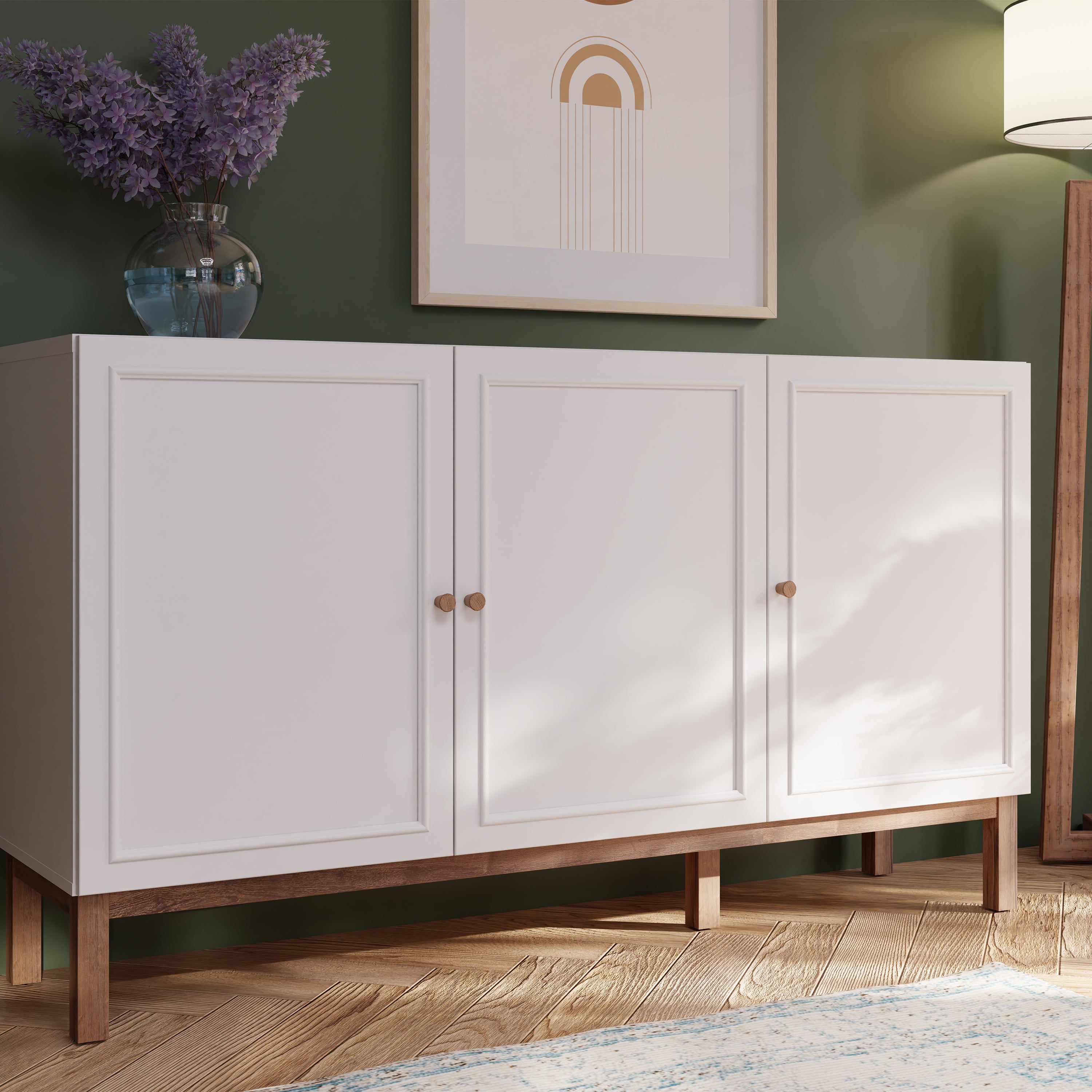 Woodland 3 Door 1 Drawer Sideboard in Light Grey and Oak