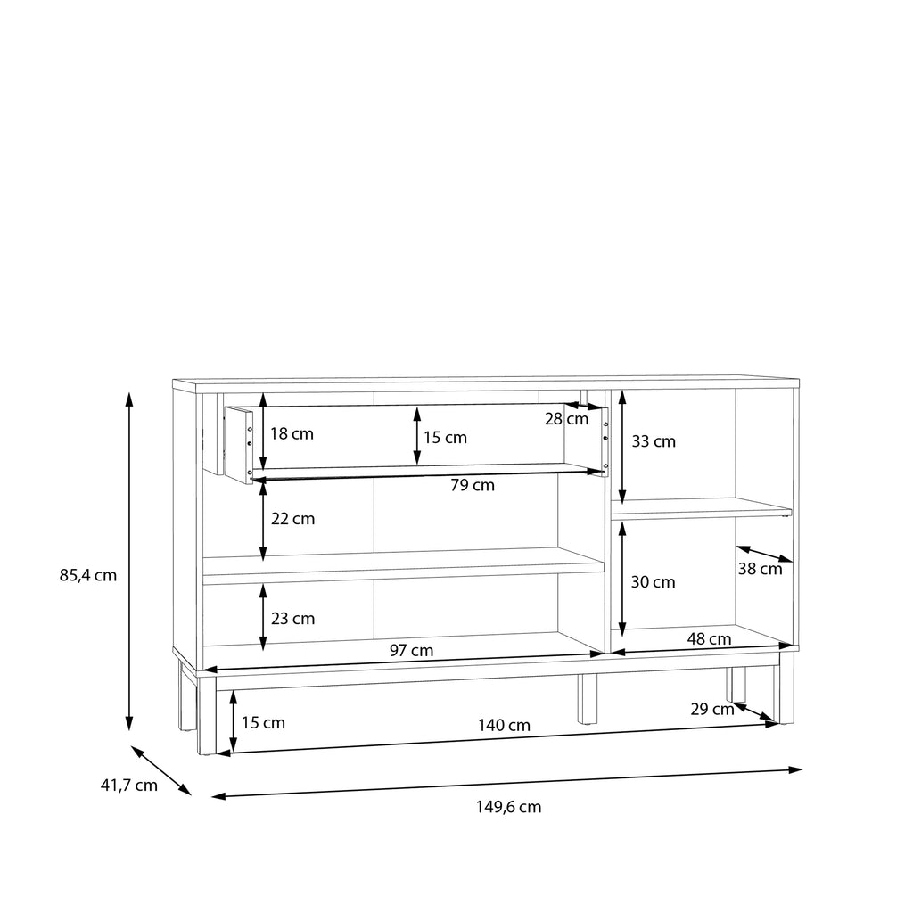Woodland 3 Door 1 Drawer Sideboard in Light Grey and Oak