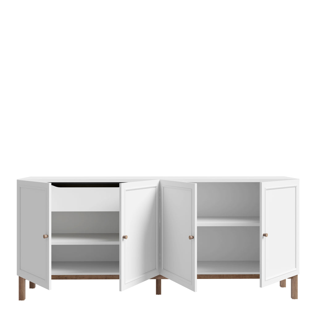 Woodland 4 Door 1 Drawer Sideboard in Light Grey and Oak