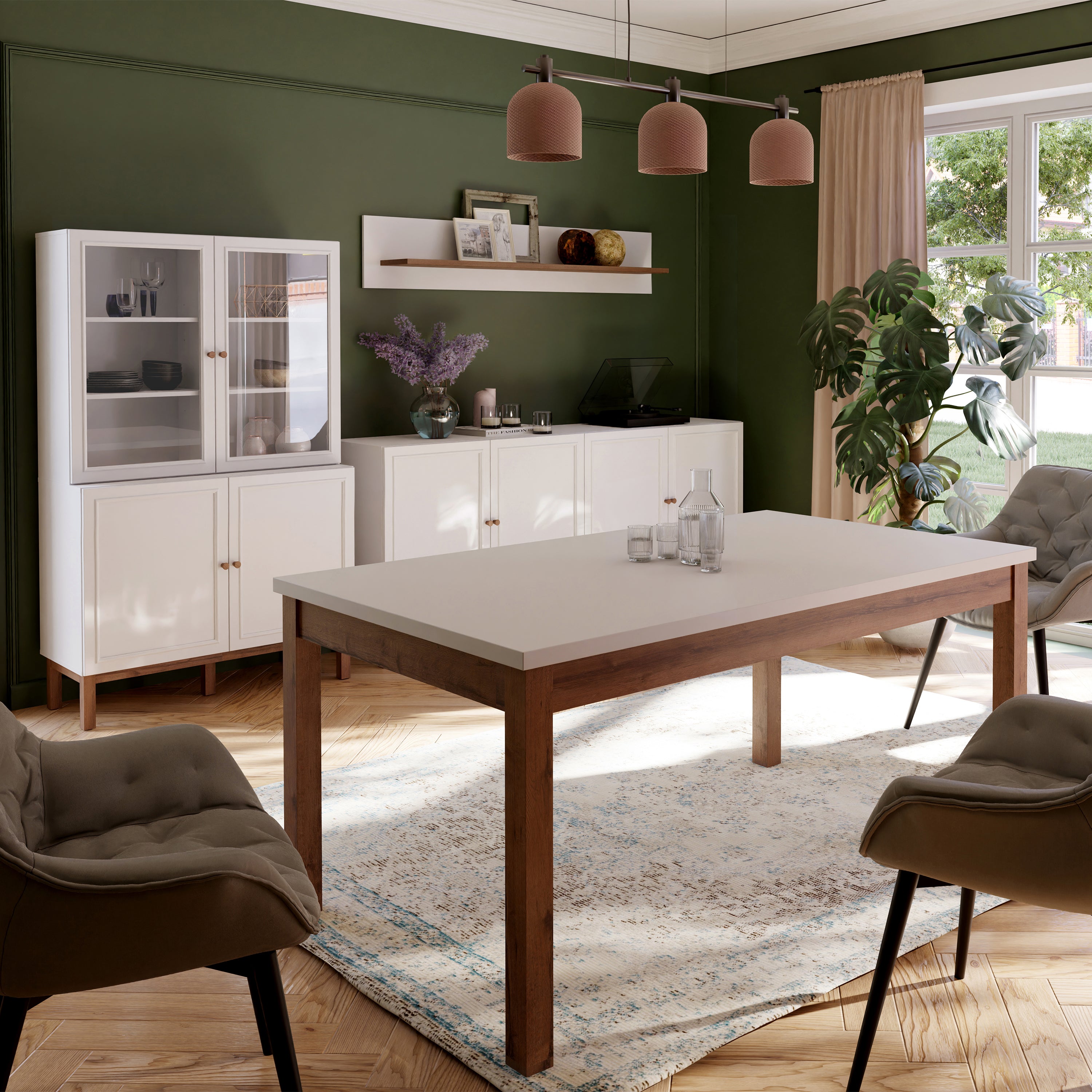 Woodland 4 Door 1 Drawer Sideboard in Light Grey and Oak