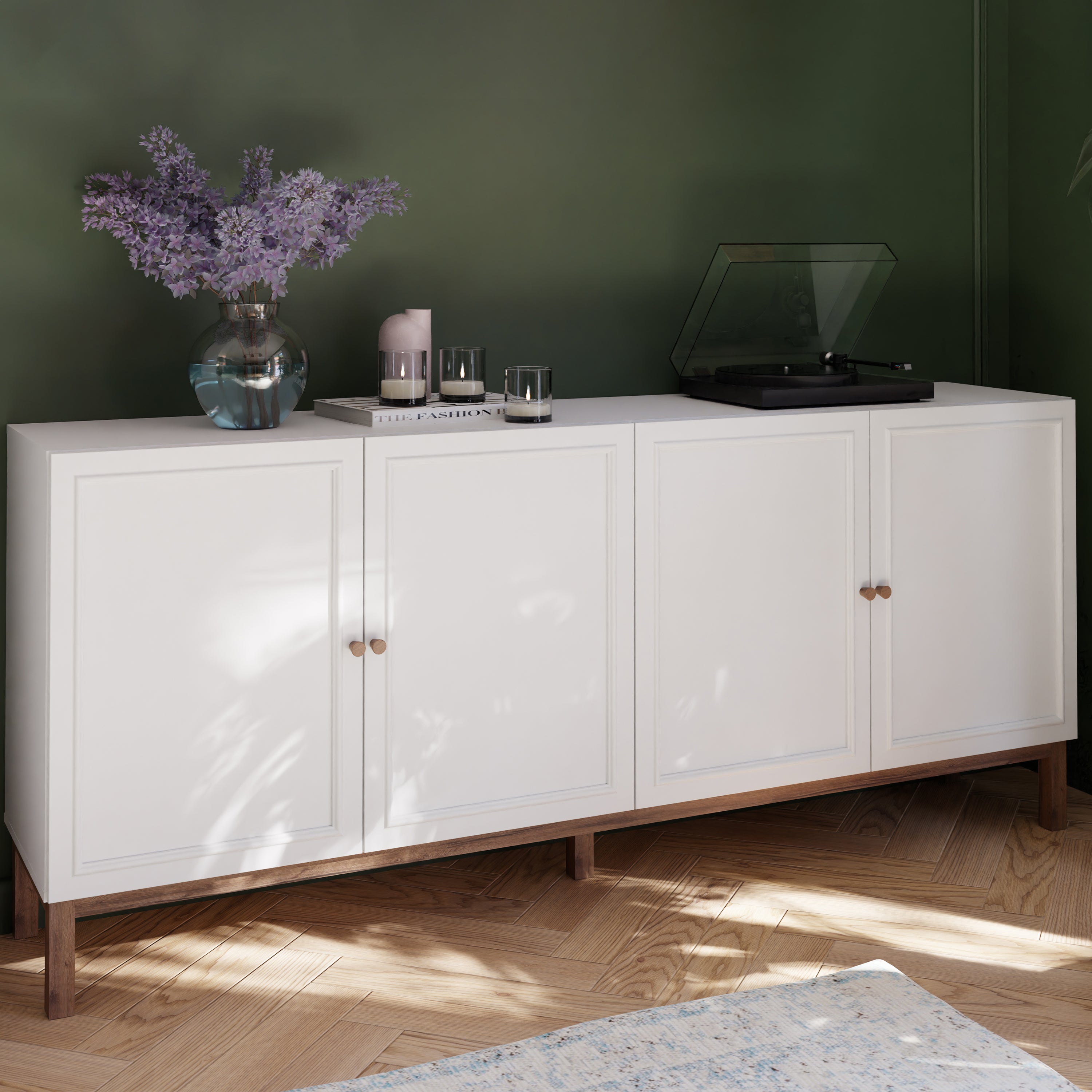 Woodland 4 Door 1 Drawer Sideboard in Light Grey and Oak
