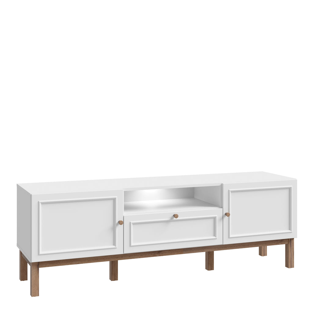 Woodland 2 Door 1 Drawer TV Unit in Light Grey & Oak (inc LED Lighting)
