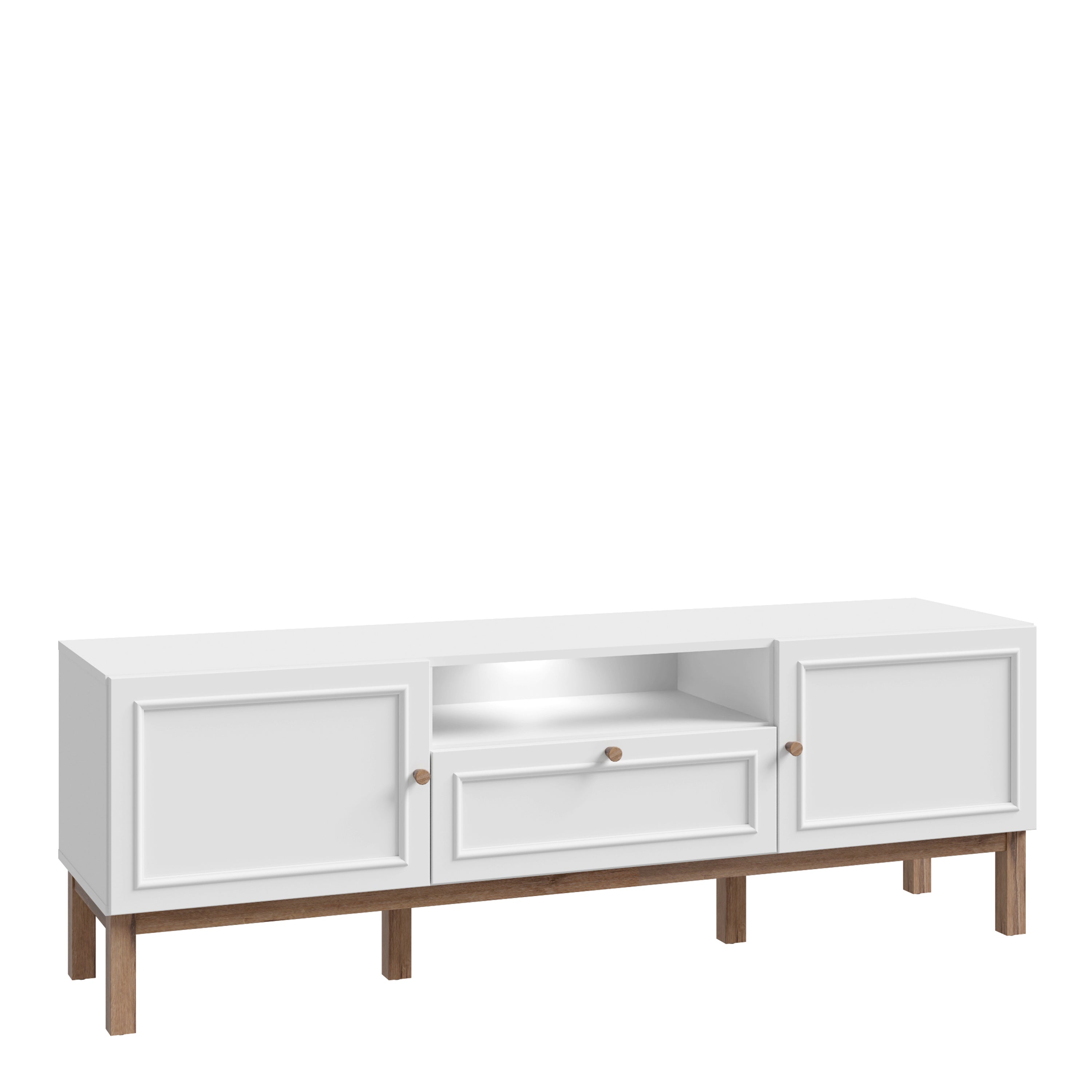 Woodland 2 Door 1 Drawer TV Unit in Light Grey & Oak (inc LED Lighting)