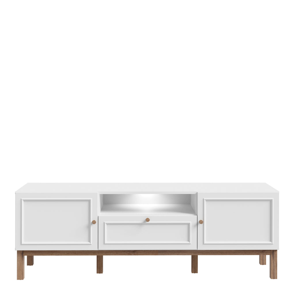 Woodland 2 Door 1 Drawer TV Unit in Light Grey & Oak (inc LED Lighting)
