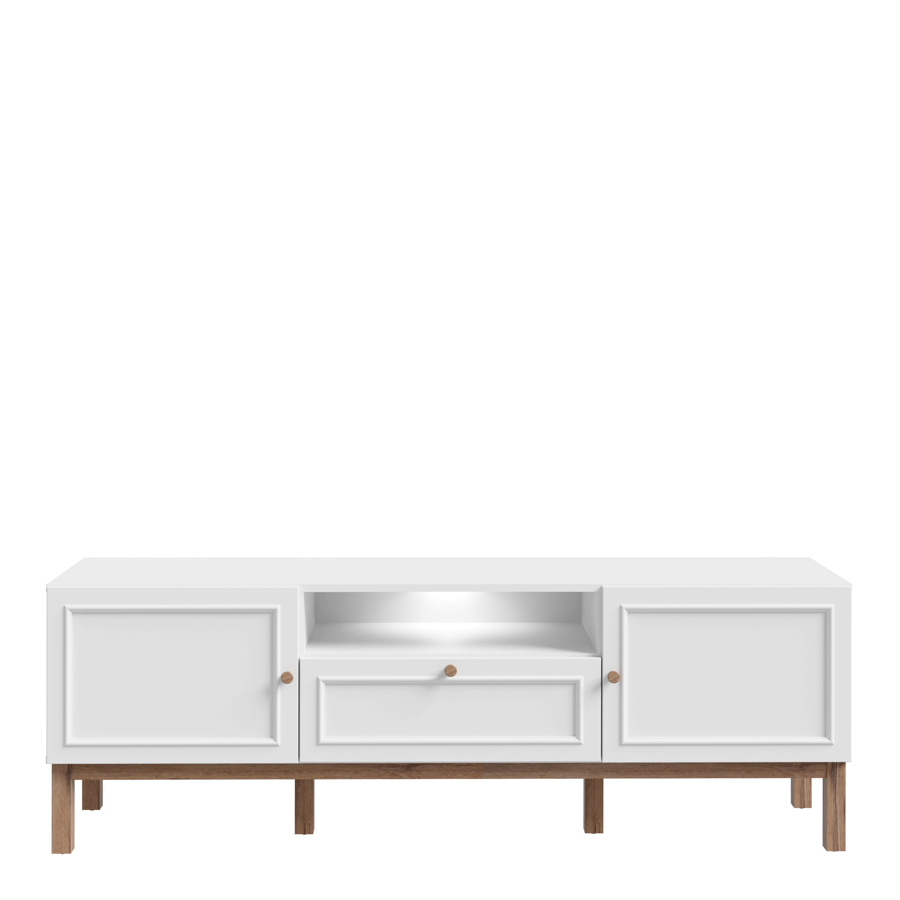 Woodland 2 Door 1 Drawer TV Unit in Light Grey & Oak (inc LED Lighting)