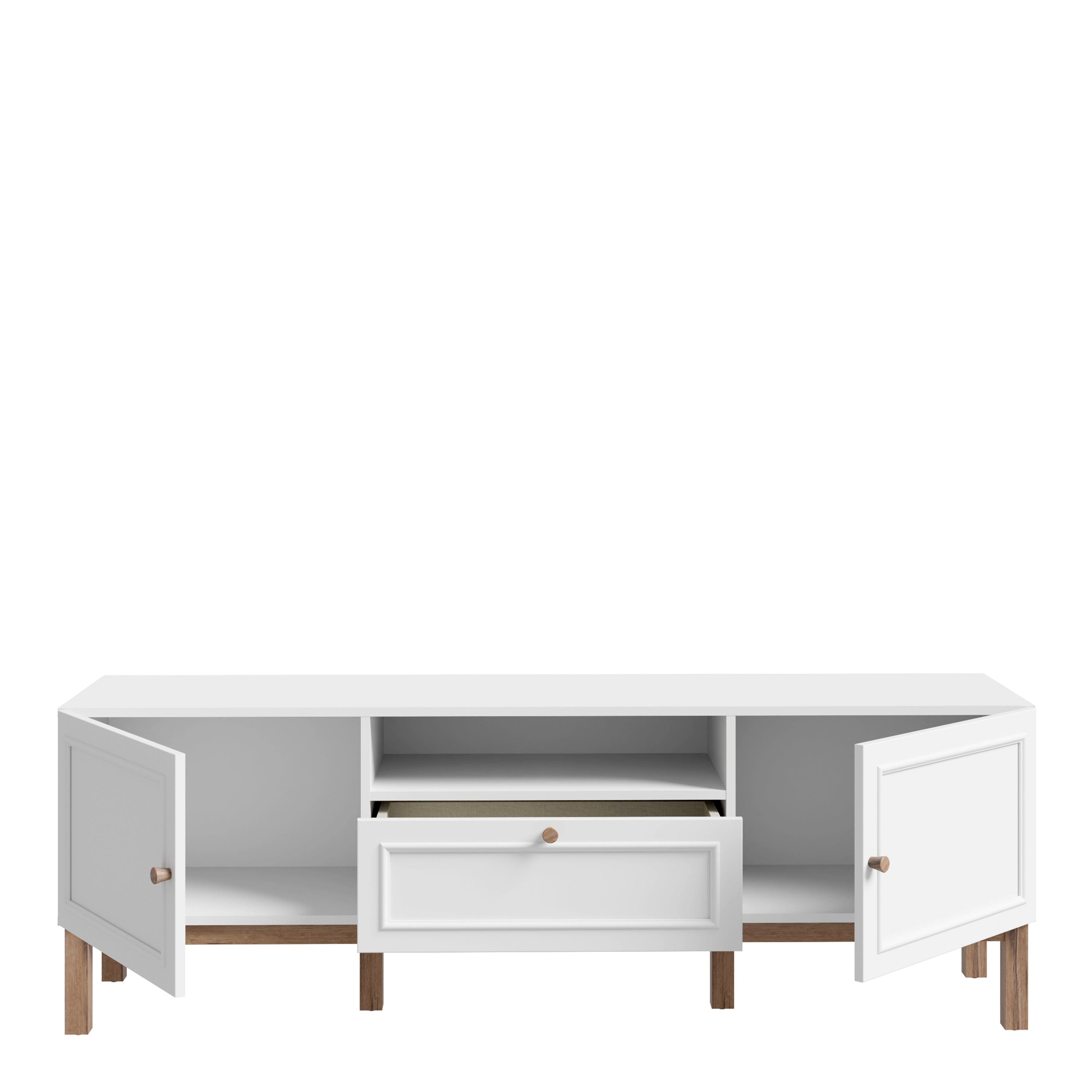 Woodland 2 Door 1 Drawer TV Unit in Light Grey & Oak (inc LED Lighting)