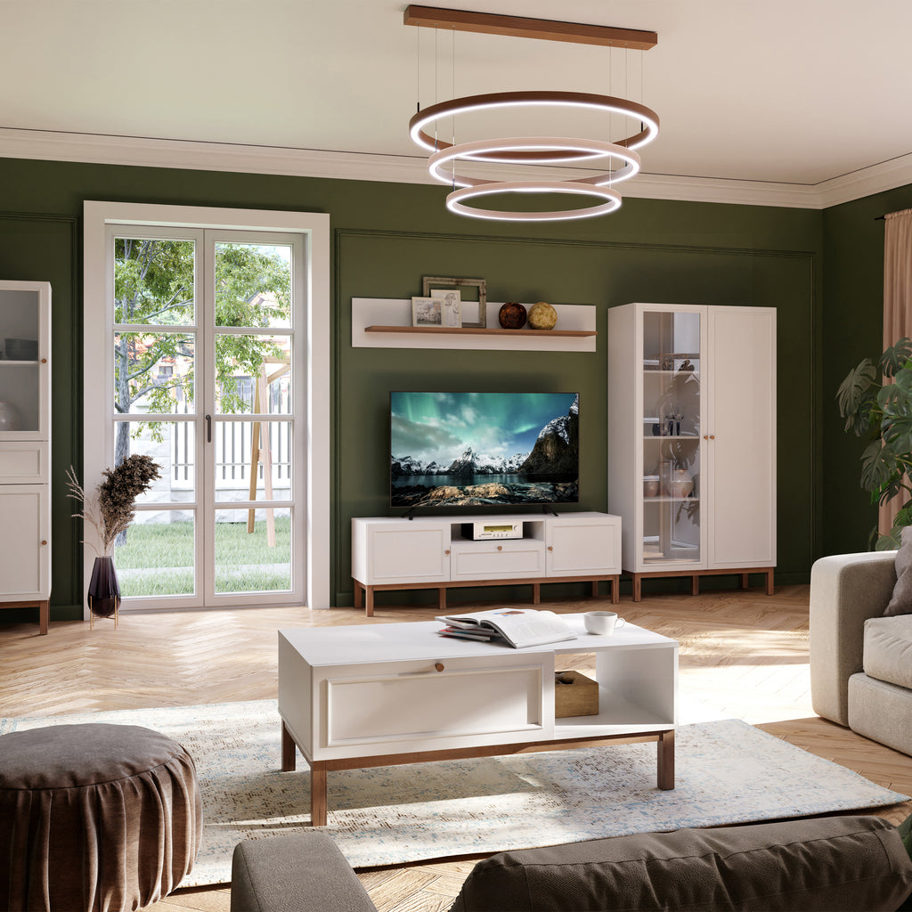 Woodland 2 Door 1 Drawer TV Unit in Light Grey & Oak