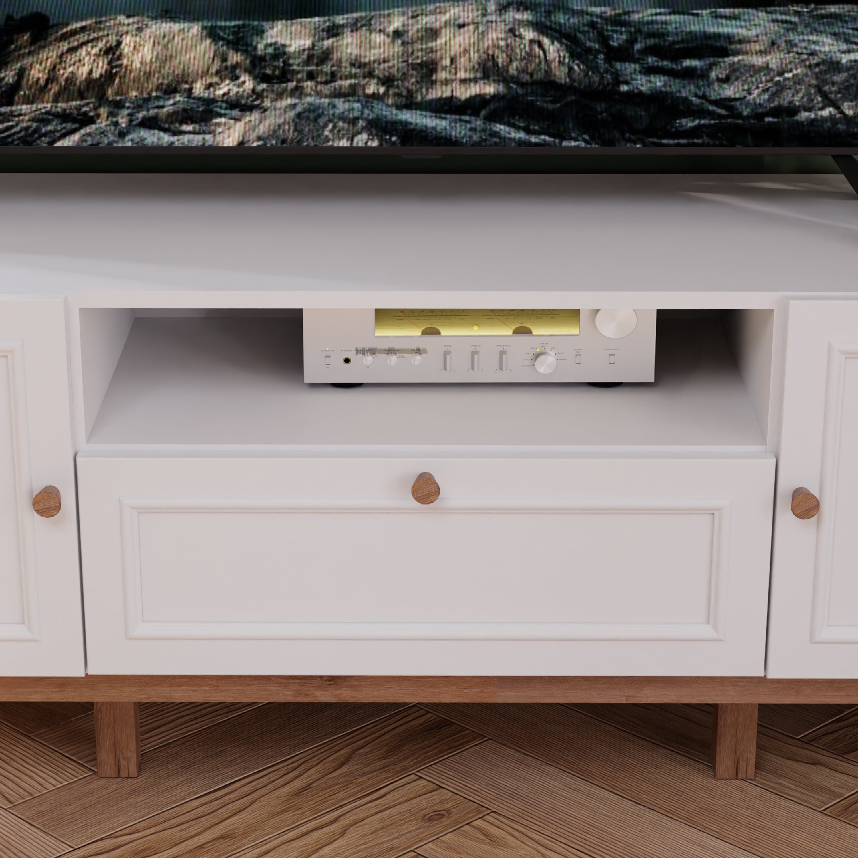 Woodland 2 Door 1 Drawer TV Unit in Light Grey & Oak