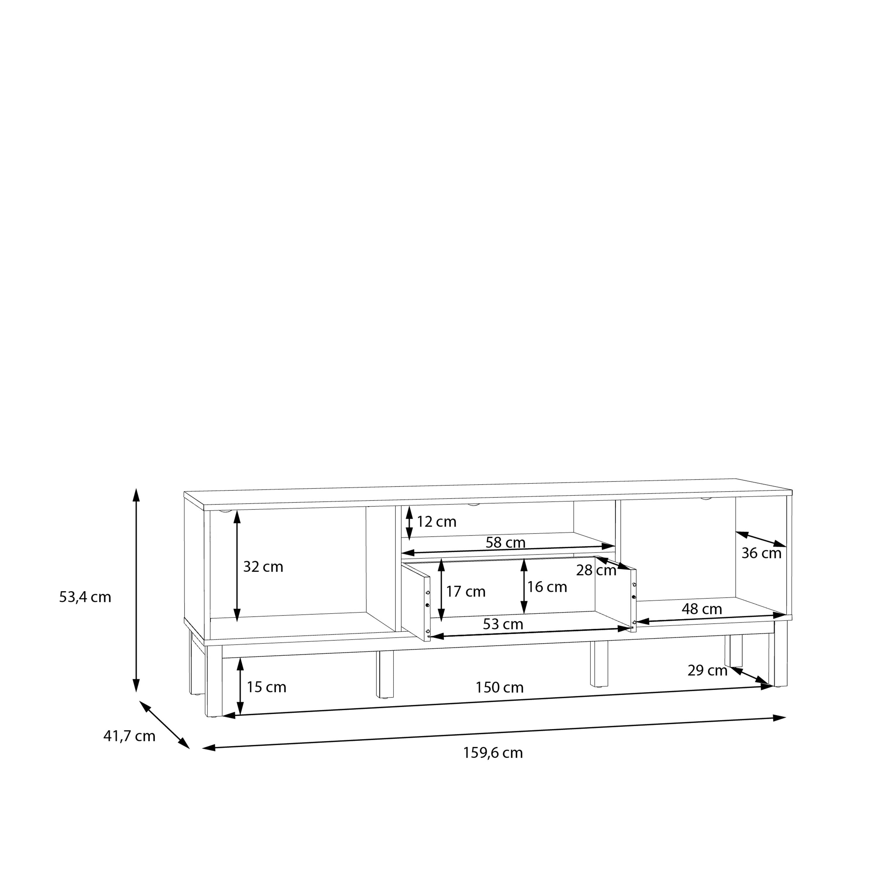 Woodland 2 Door 1 Drawer TV Unit in Light Grey & Oak