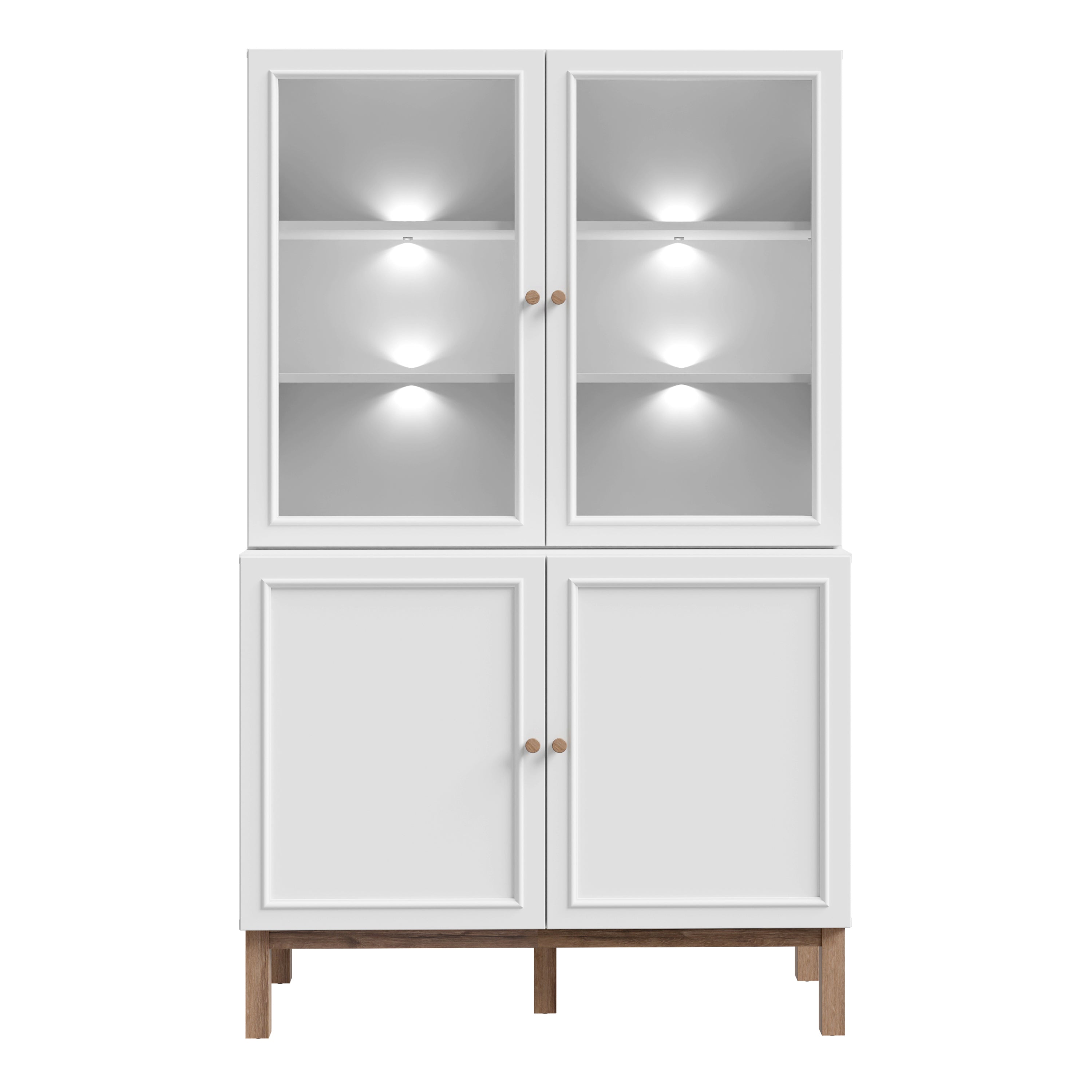 Woodland Glass Display Cabinet - Light Grey and Oak (inc LED Lighting)
