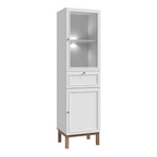 Woodland 1 Door Glass Display Cabinet - Light Grey and Oak inc LED Lighting