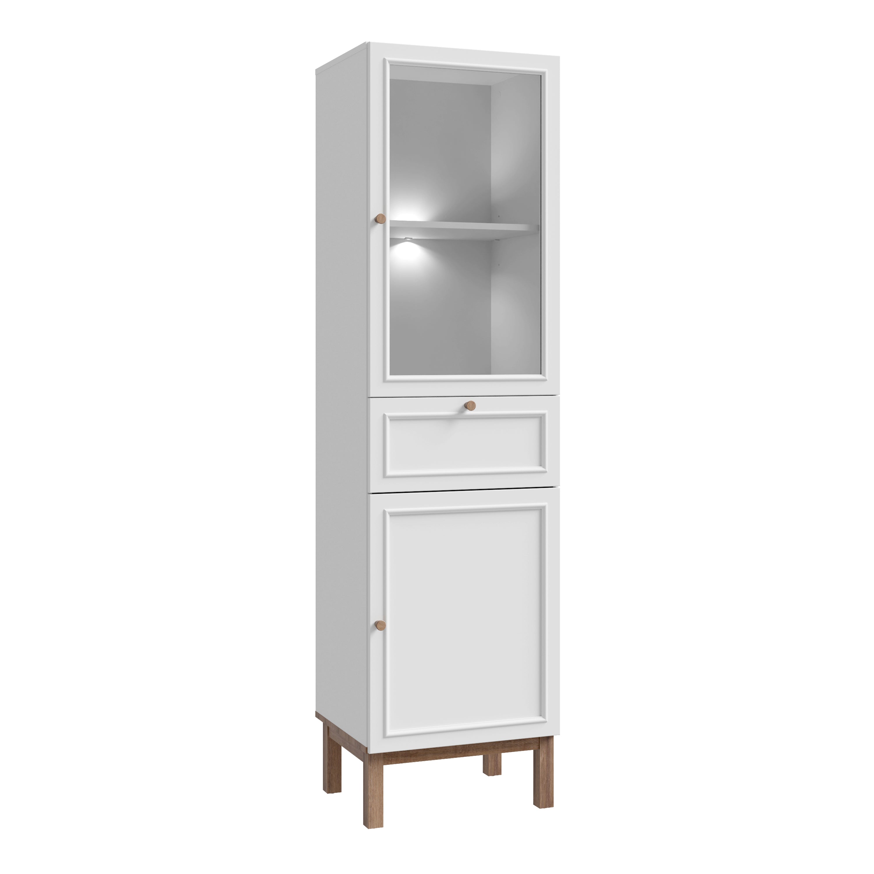 Woodland 1 Door Glass Display Cabinet - Light Grey and Oak inc LED Lighting