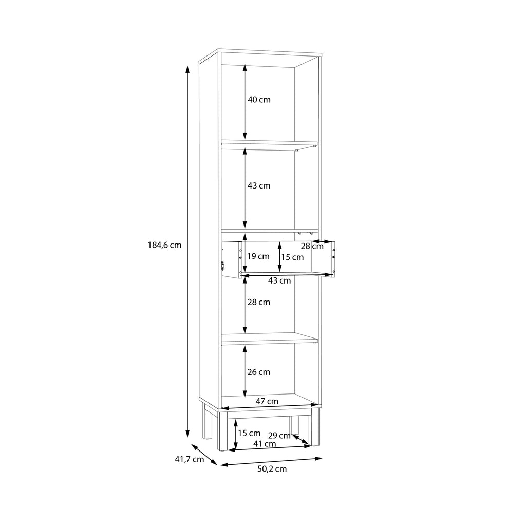 Woodland 1 Door Glass Display Cabinet - Light Grey and Oak inc LED Lighting