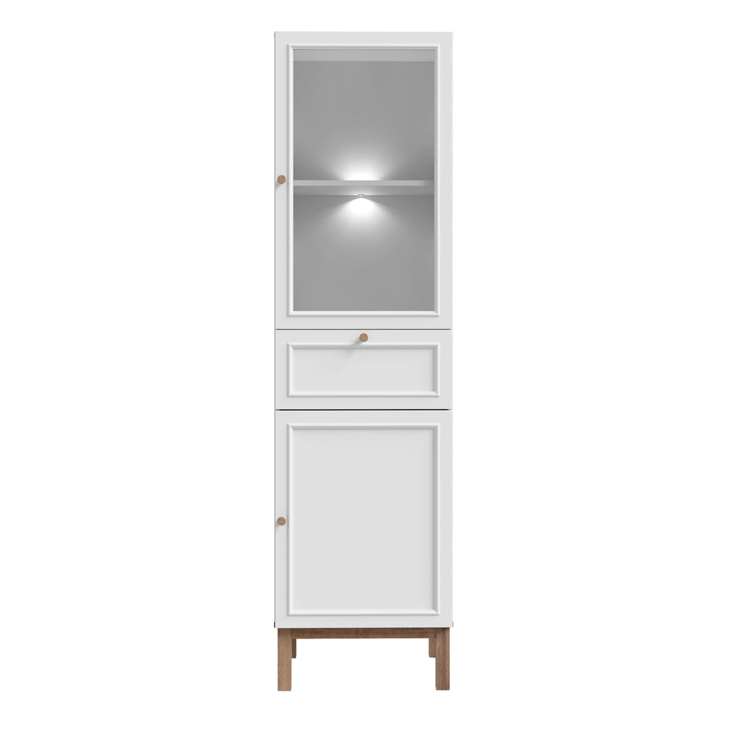 Woodland 1 Door Glass Display Cabinet - Light Grey and Oak inc LED Lighting