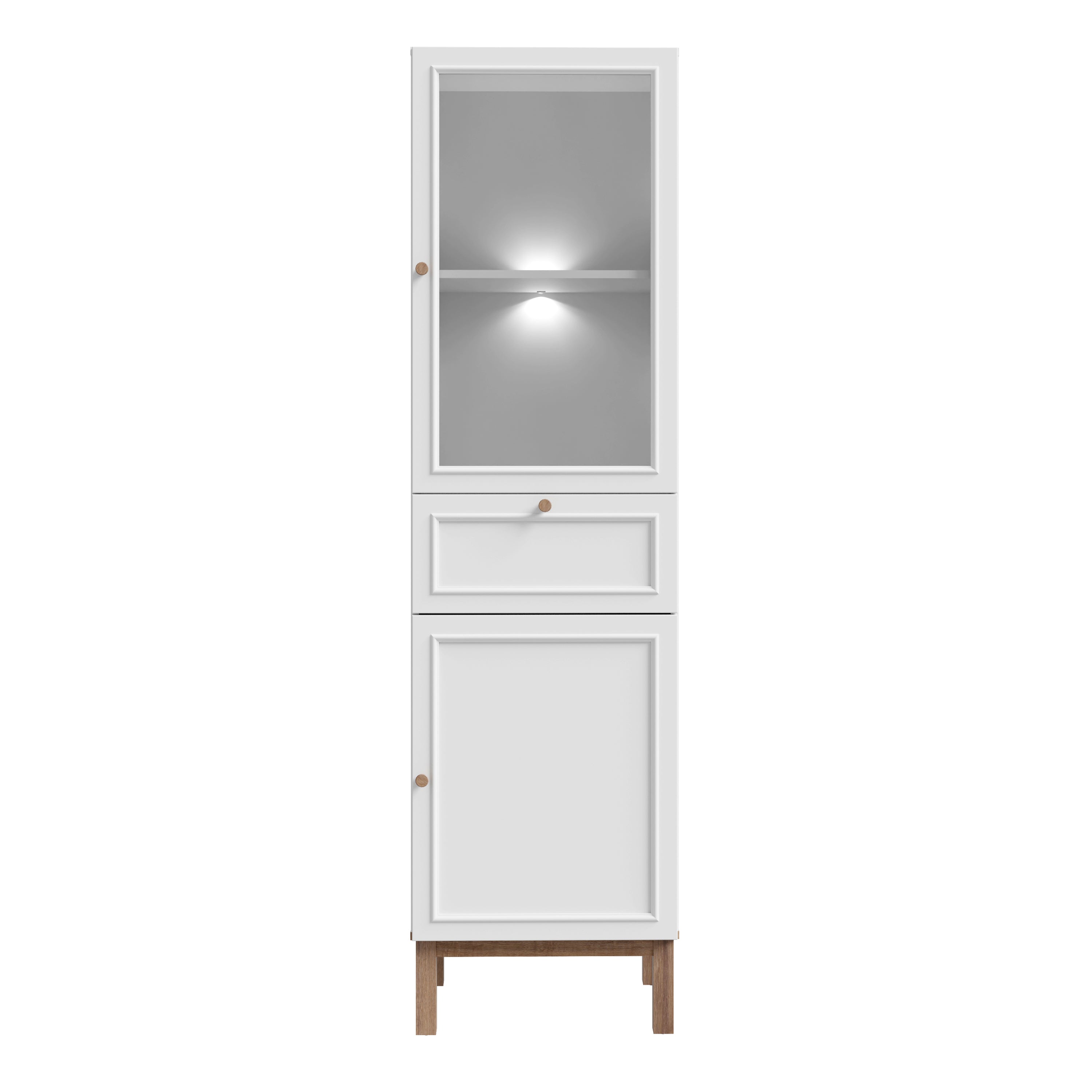 Woodland 1 Door Glass Display Cabinet - Light Grey and Oak inc LED Lighting