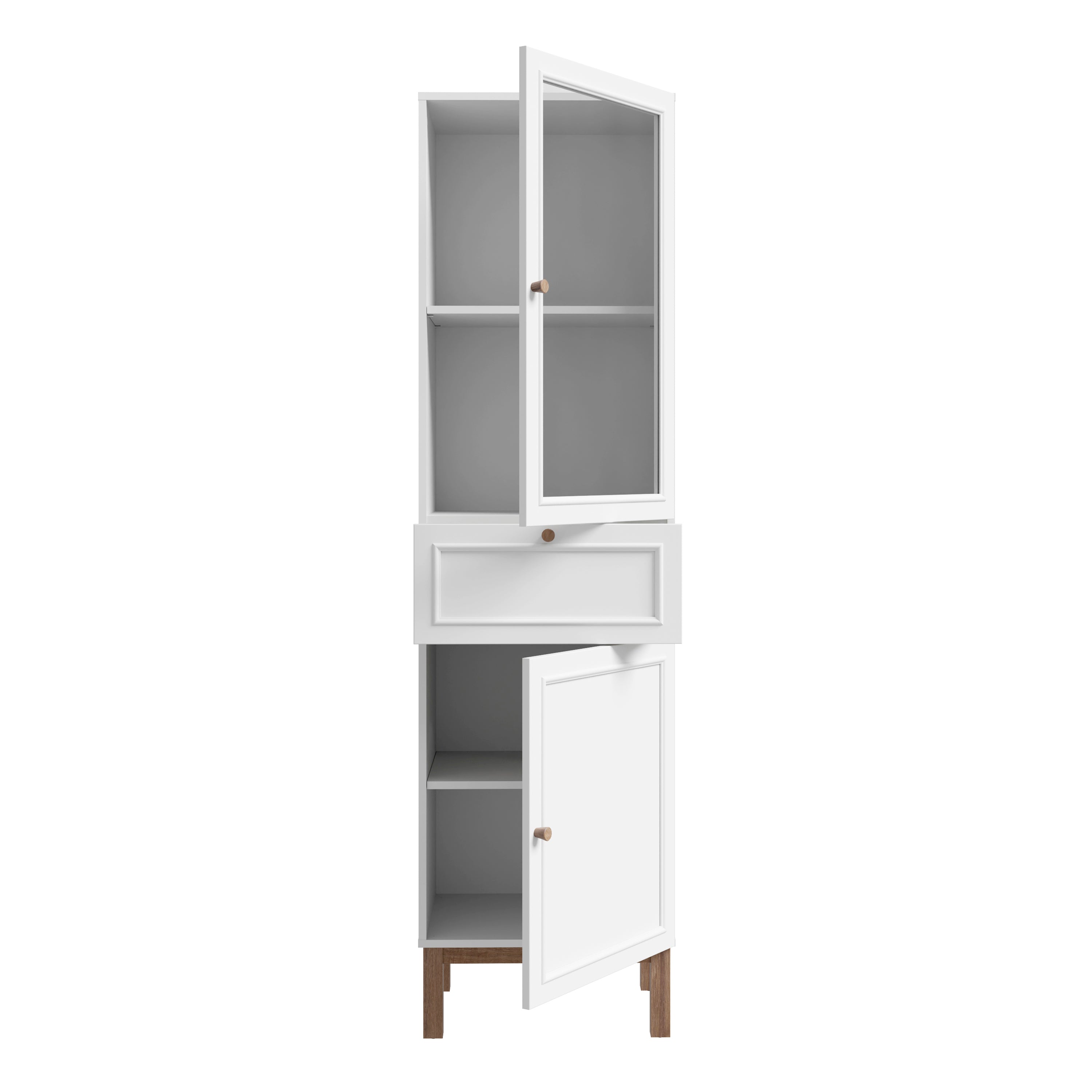 Woodland 1 Door Glass Display Cabinet - Light Grey and Oak inc LED Lighting