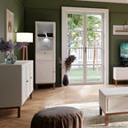 Woodland 1 Door Glass Display Cabinet - Light Grey and Oak inc LED Lighting