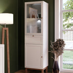 Woodland 1 Door Glass Display Cabinet - Light Grey and Oak inc LED Lighting