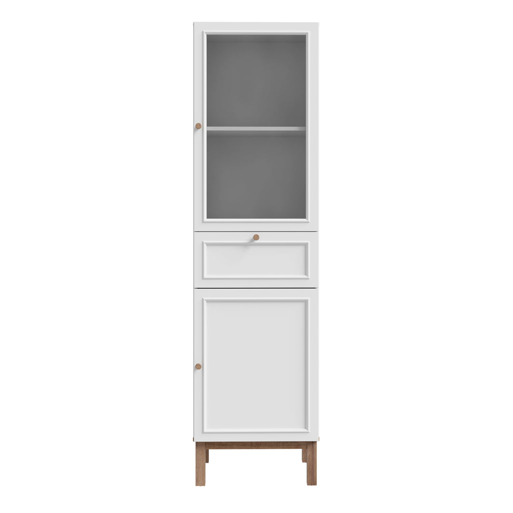 Woodland 1 Door Glass Display Cabinet - Light Grey and Oak
