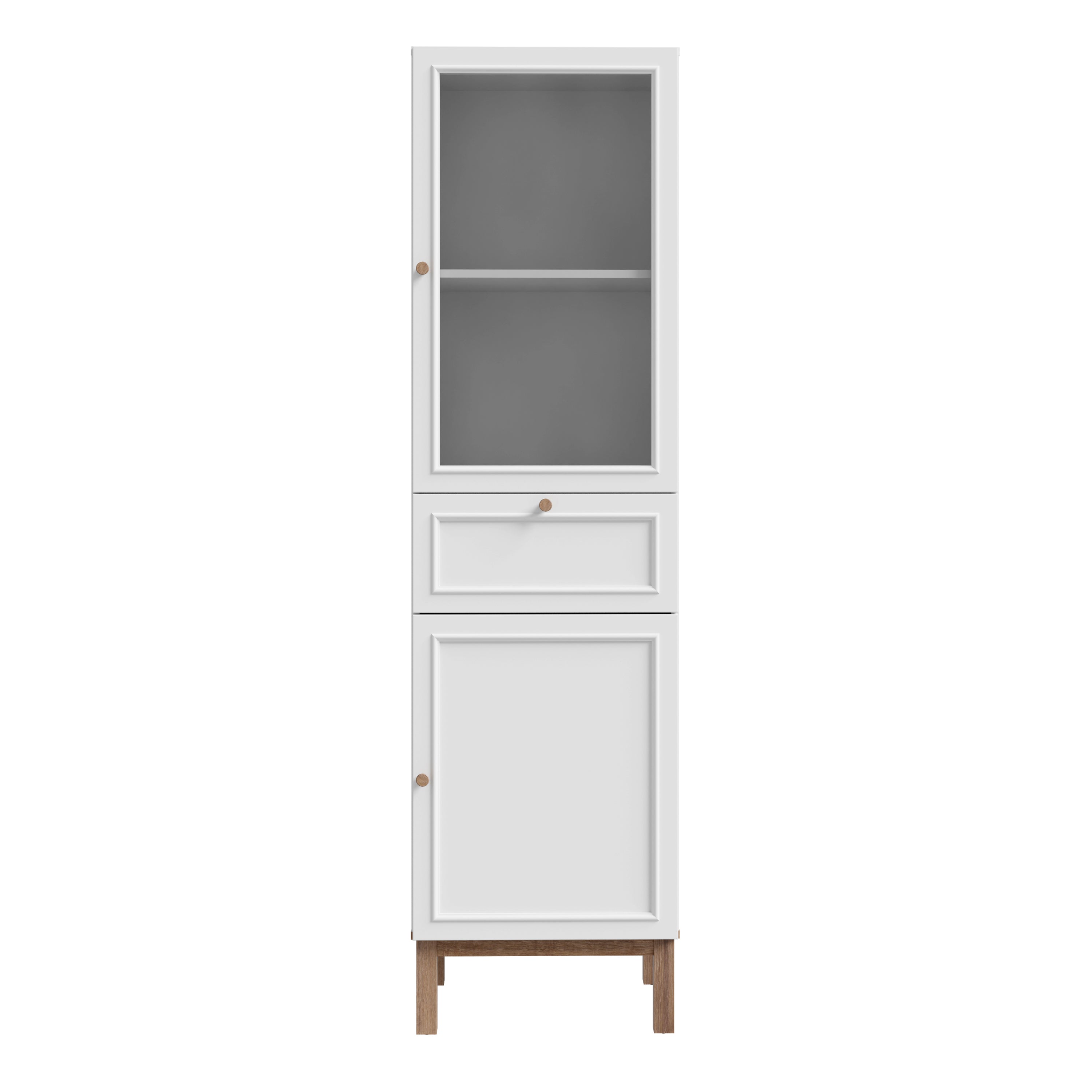Woodland 1 Door Glass Display Cabinet - Light Grey and Oak