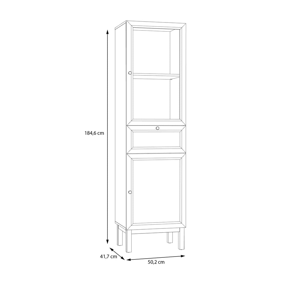 Woodland 1 Door Glass Display Cabinet - Light Grey and Oak