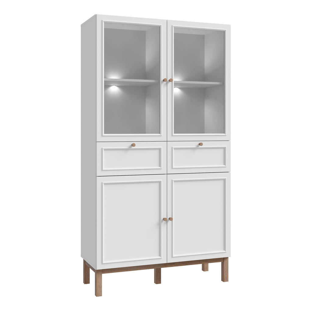 Woodland 2 Door/ 2 Drawer Glass Display Cabinet - Light Grey and Oak (inc LED Lighting)