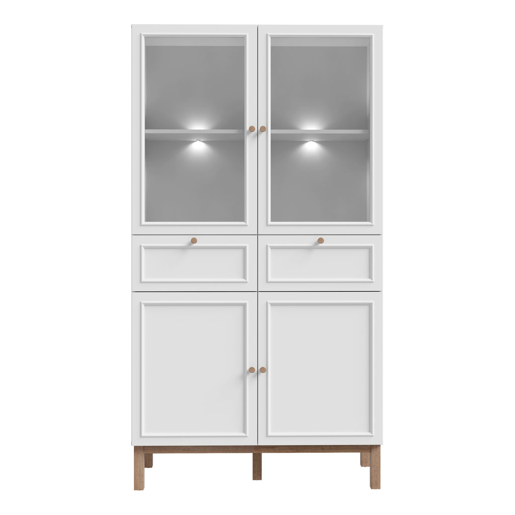 Woodland 2 Door/ 2 Drawer Glass Display Cabinet - Light Grey and Oak (inc LED Lighting)