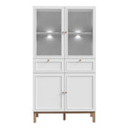 Woodland 2 Door/ 2 Drawer Glass Display Cabinet - Light Grey and Oak (inc LED Lighting)